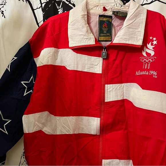 VTG Logo 7 Olympic Collection Track Jacket 90s Atlanta USA Patriotic Large - Picture 12 of 16
